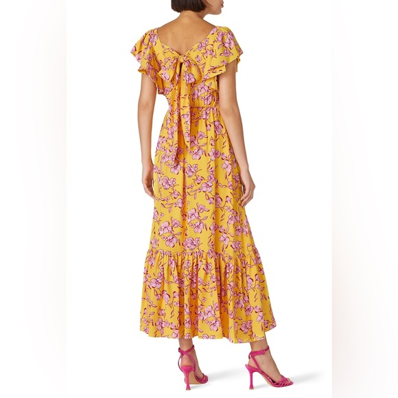Sachin & Babi Yellow Floral Maxi Dress Flutter Sleeve Sz 6 - Picture 2 of 5